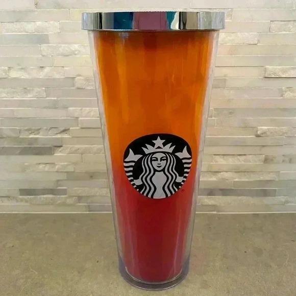 Starbucks Faceted Orange and Pink Cold Cup 2014 EUC 24 Oz - Picture 1 of 7